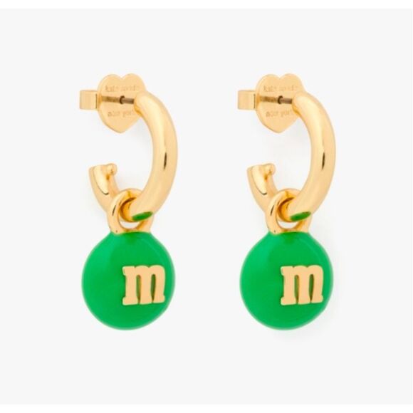 RARE Kate Spade x M&Ms NEW earrings - green M&M candy huggie earrings - Picture 1 of 6